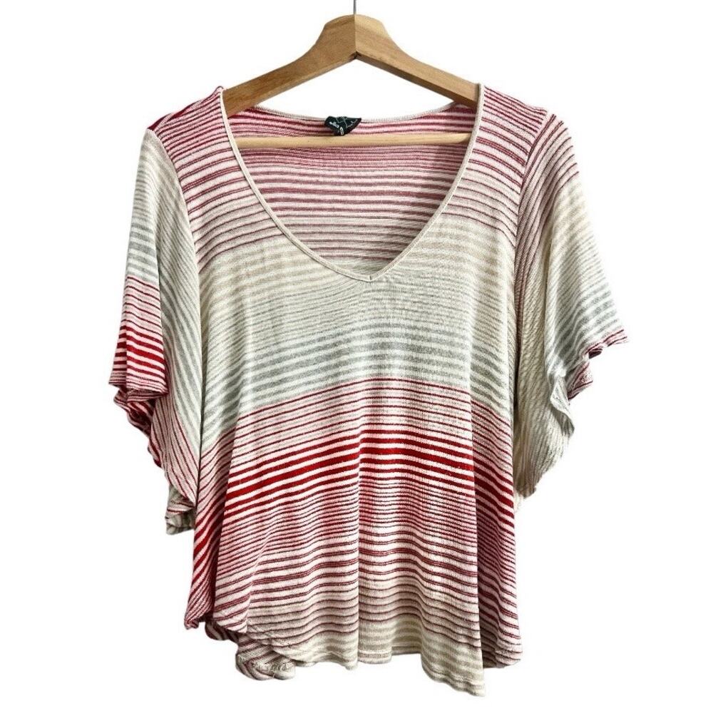 Ella Moss Small Cream Red Striped Flutter Batwing Sleeve Handkerchief Hem Top
